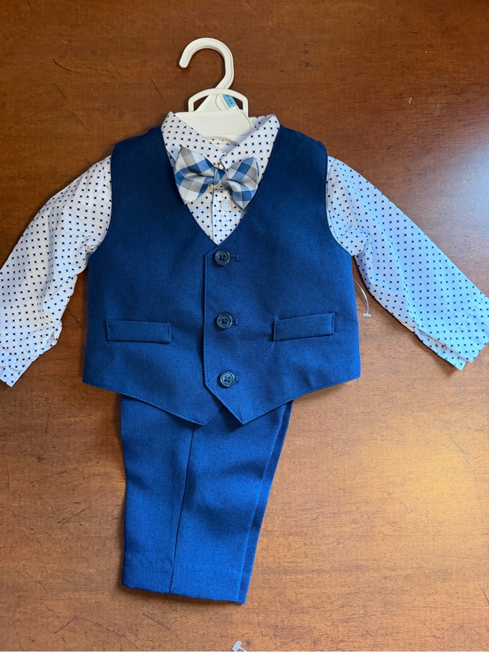 Van Heusen Navy & White Boys' Dress Vest, Pants and Bow Tie Set